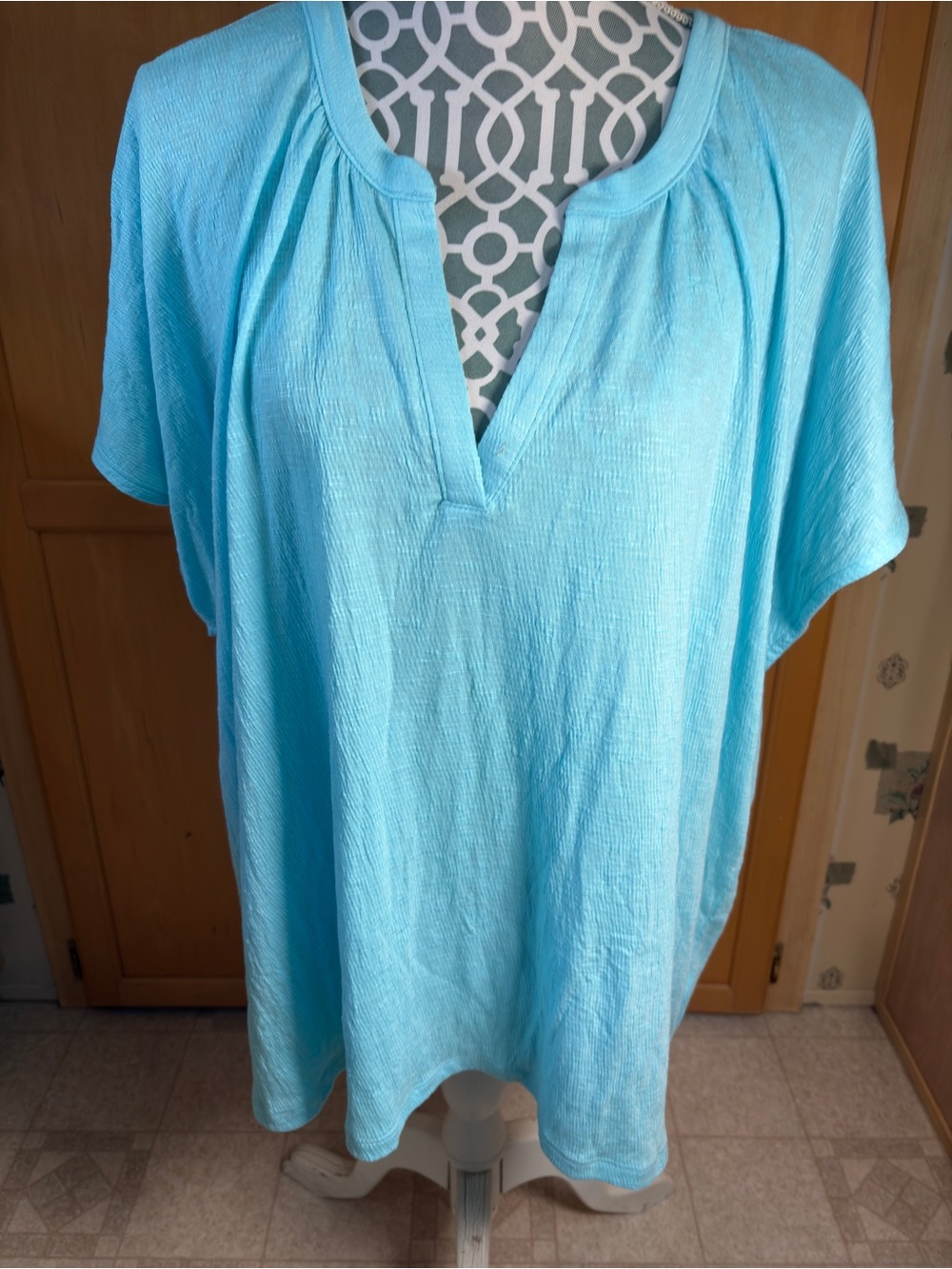 NWT Lane Bryant Plus 22/24 Aqua Blue Split-Neck Top Blouse Dolman Sleeves